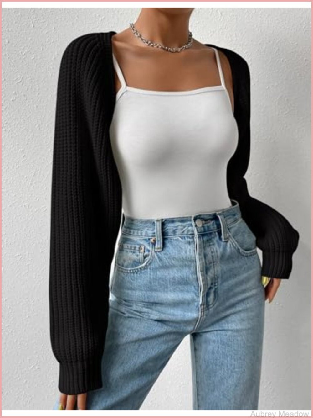 Women's Long Sleeve Open Front Knitted Crop Cardigan Drop Shoulder Bolero Shrug